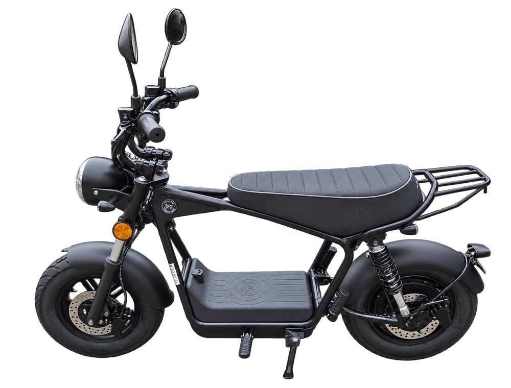 Elektro-Mini-Moped in Schwarz, Seitenansicht