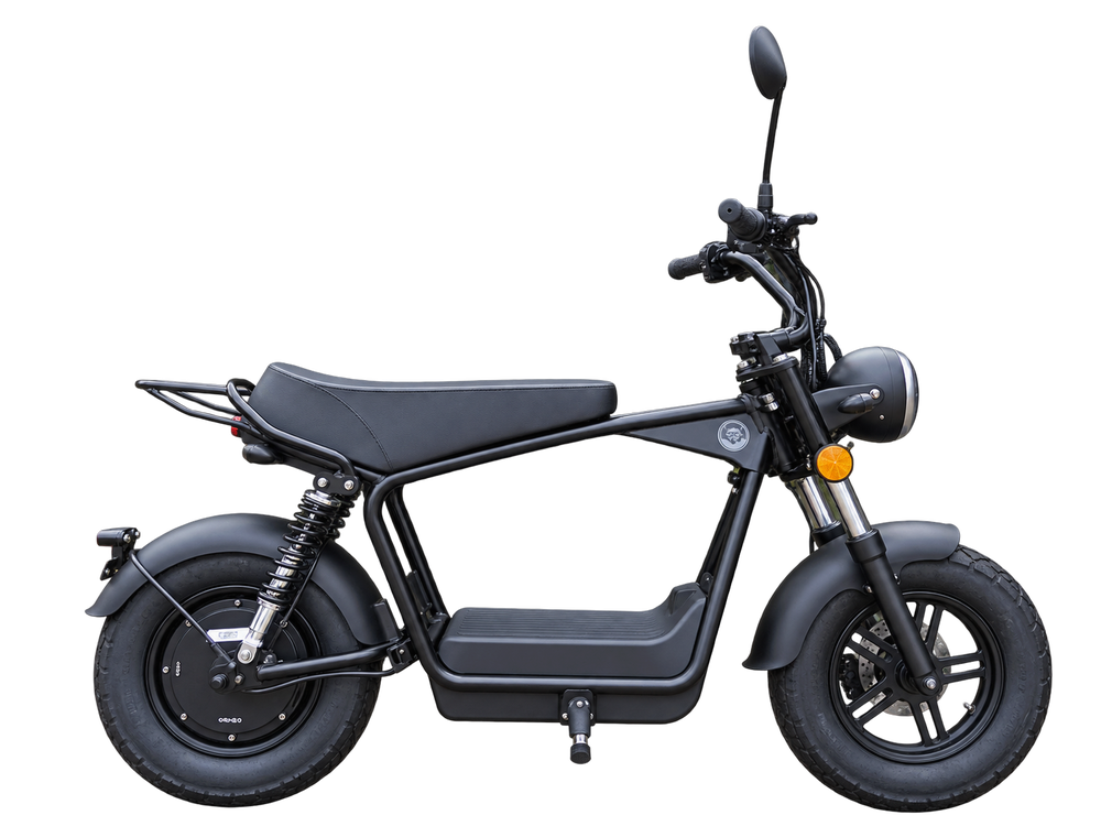 Elektro-Mini-Moped in Schwarz Matt, Seitenansicht